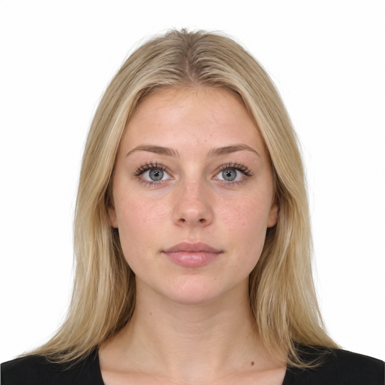 Example of a professionally framed passport photo